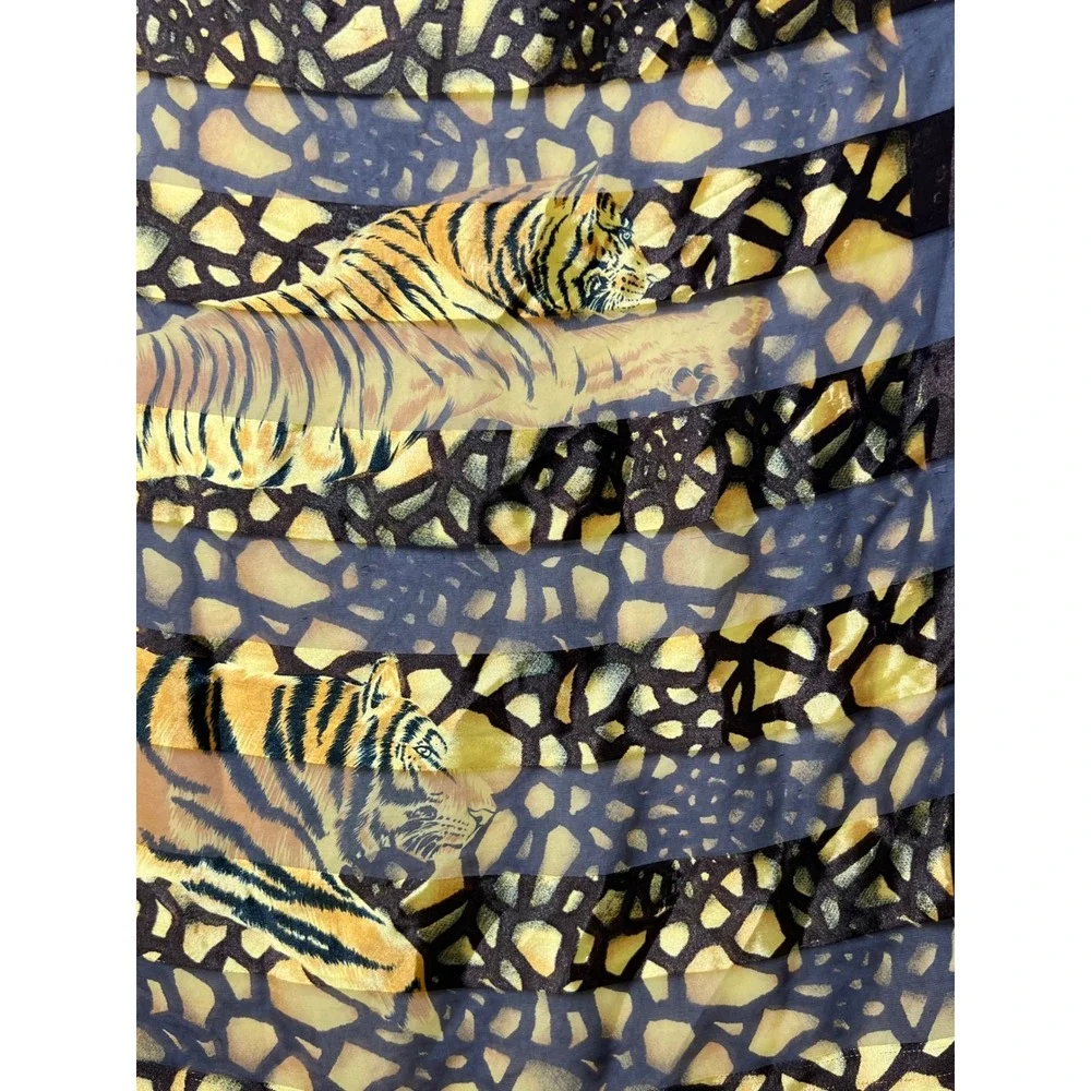 Unbranded Womens Square Scarf Tiger Animal Print 39x39 Brown Gold Sheer Wrap